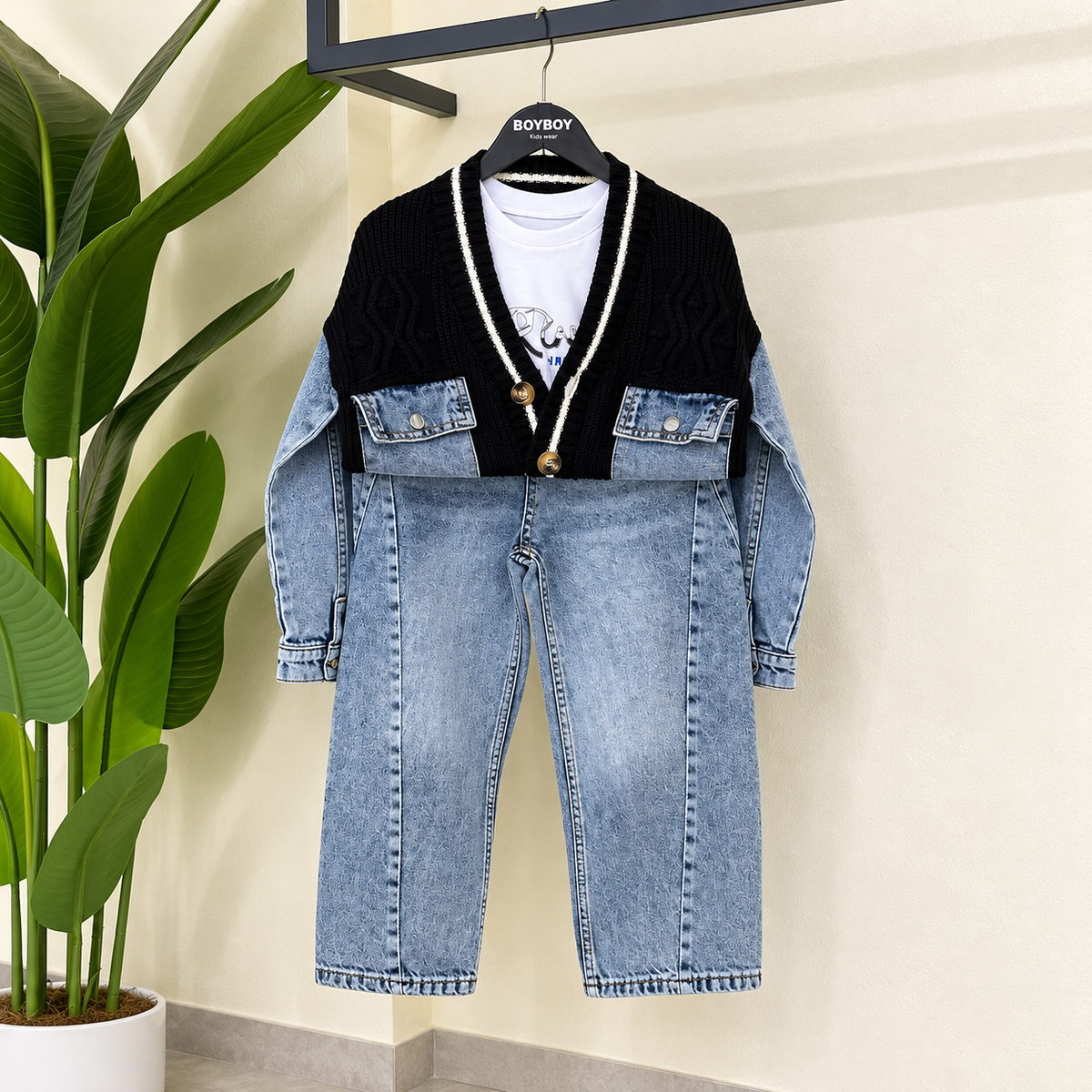 Ensemble 3 Pièces Varsity Denim Knit — Garçon 4-12 Ans