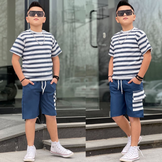 Stripe Cargo Short Boy — Ensemble 2 Pièces Garçon