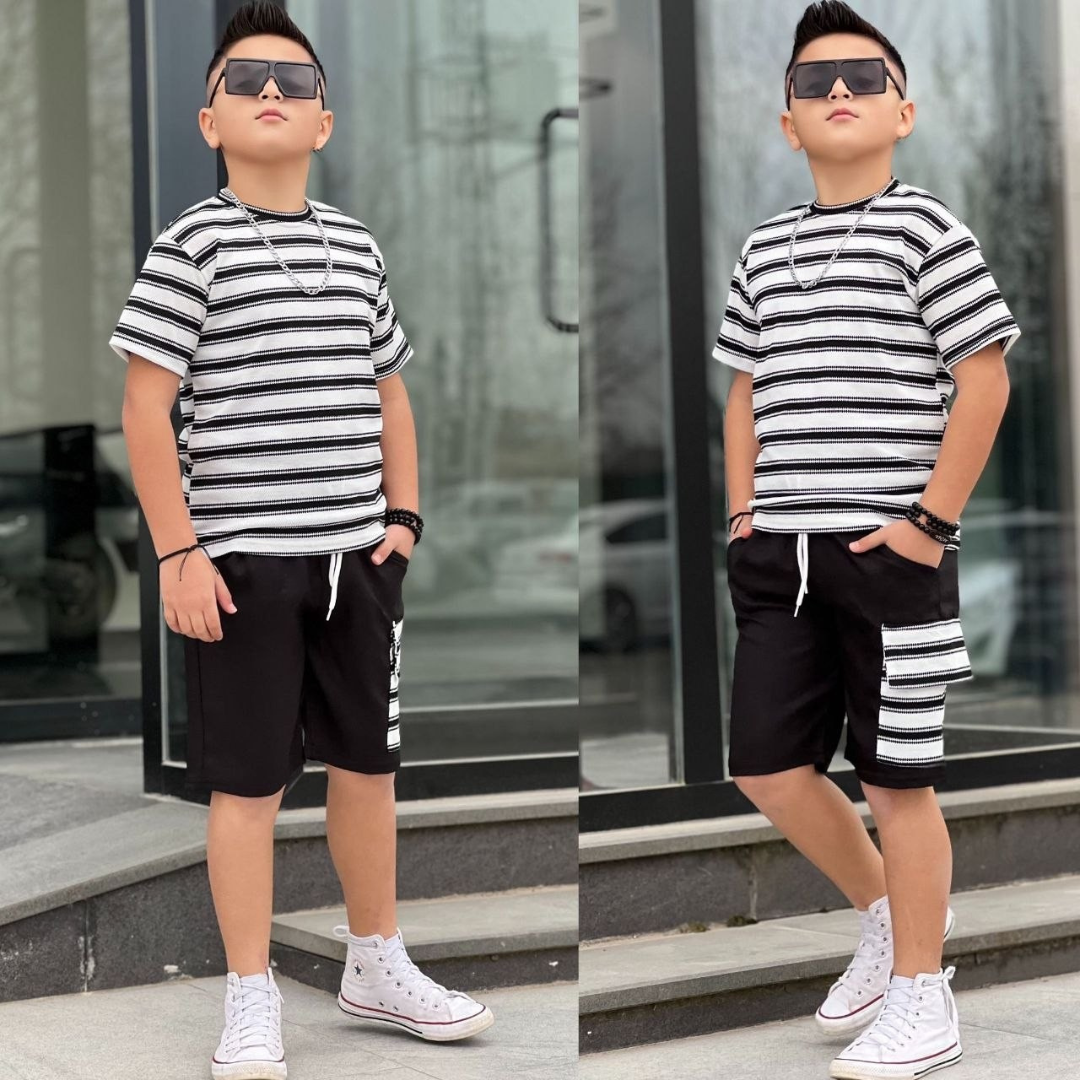Stripe Cargo Short Boy — Ensemble 2 Pièces Garçon