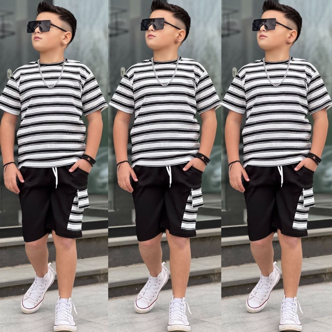Stripe Cargo Short Boy — Ensemble 2 Pièces Garçon