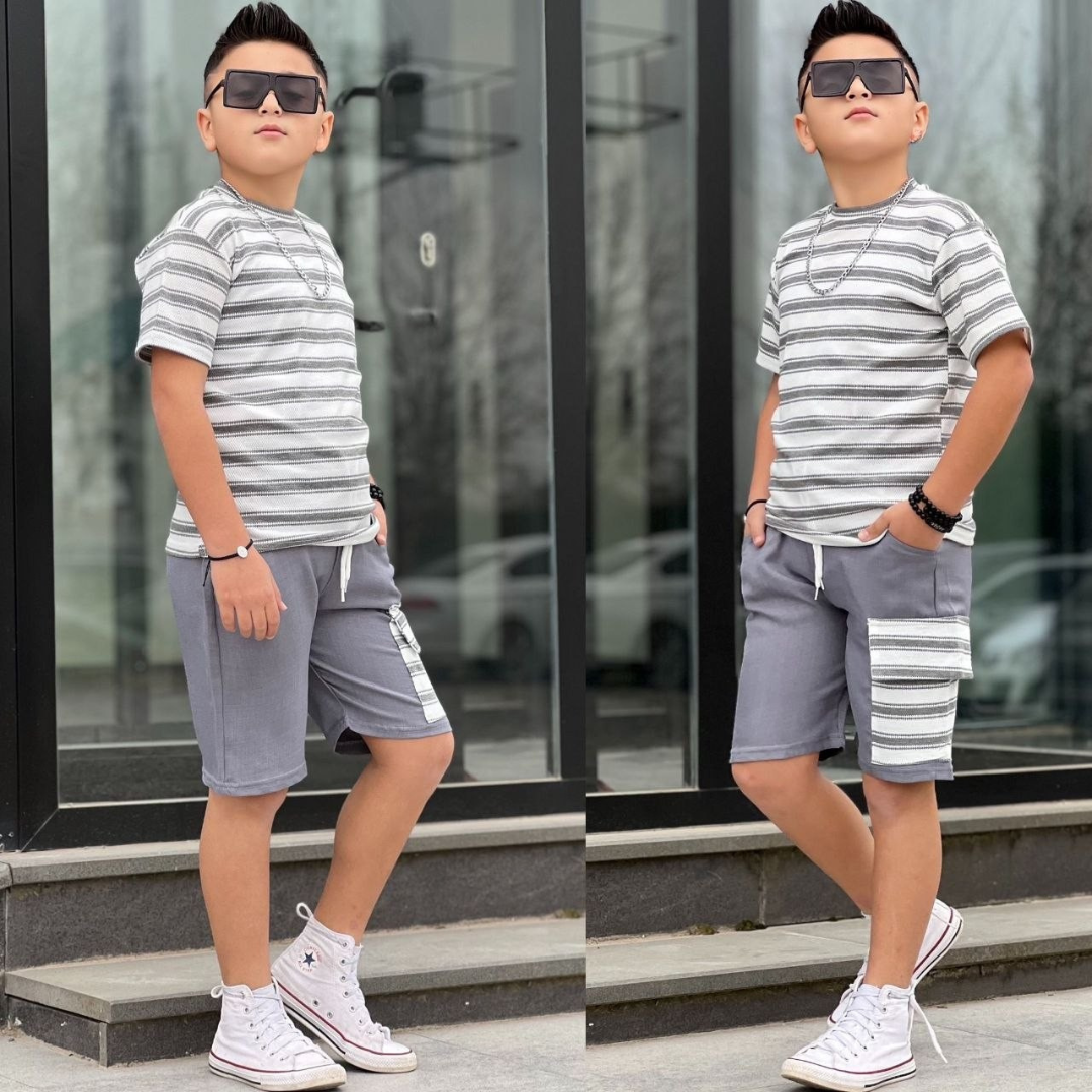 Stripe Cargo Short Boy — Ensemble 2 Pièces Garçon