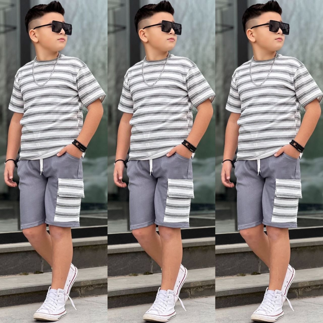 Stripe Cargo Short Boy — Ensemble 2 Pièces Garçon