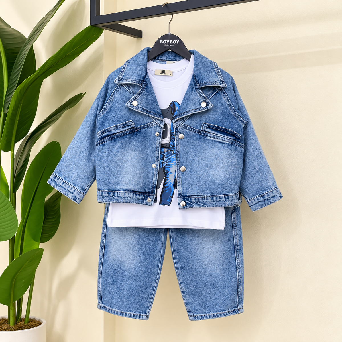 Ensemble 3 Pièces Denim Street Style — Garçon 4-12 Ans