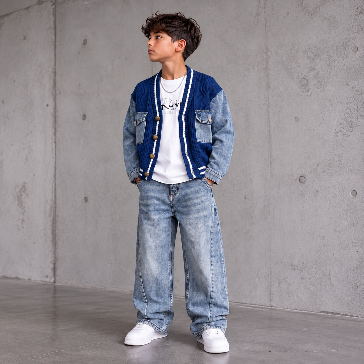 Ensemble 3 Pièces Varsity Denim Knit — Garçon 4-12 Ans