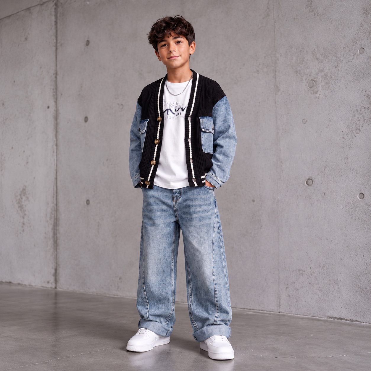 Ensemble 3 Pièces Varsity Denim Knit — Garçon 4-12 Ans