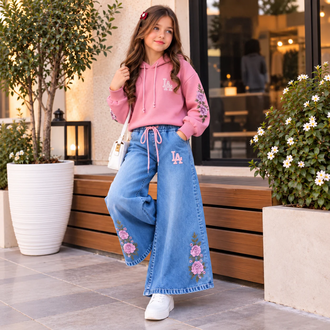 Ensemble 2 Pièces LA Roses Brodées — Fille 6-14 Ans