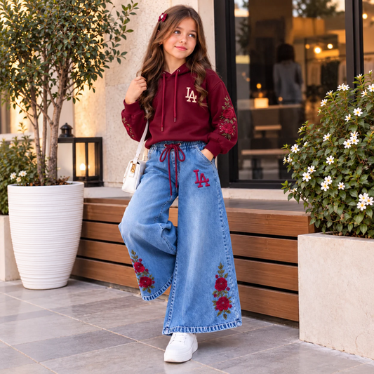Ensemble 2 Pièces LA Roses Brodées — Fille 6-14 Ans