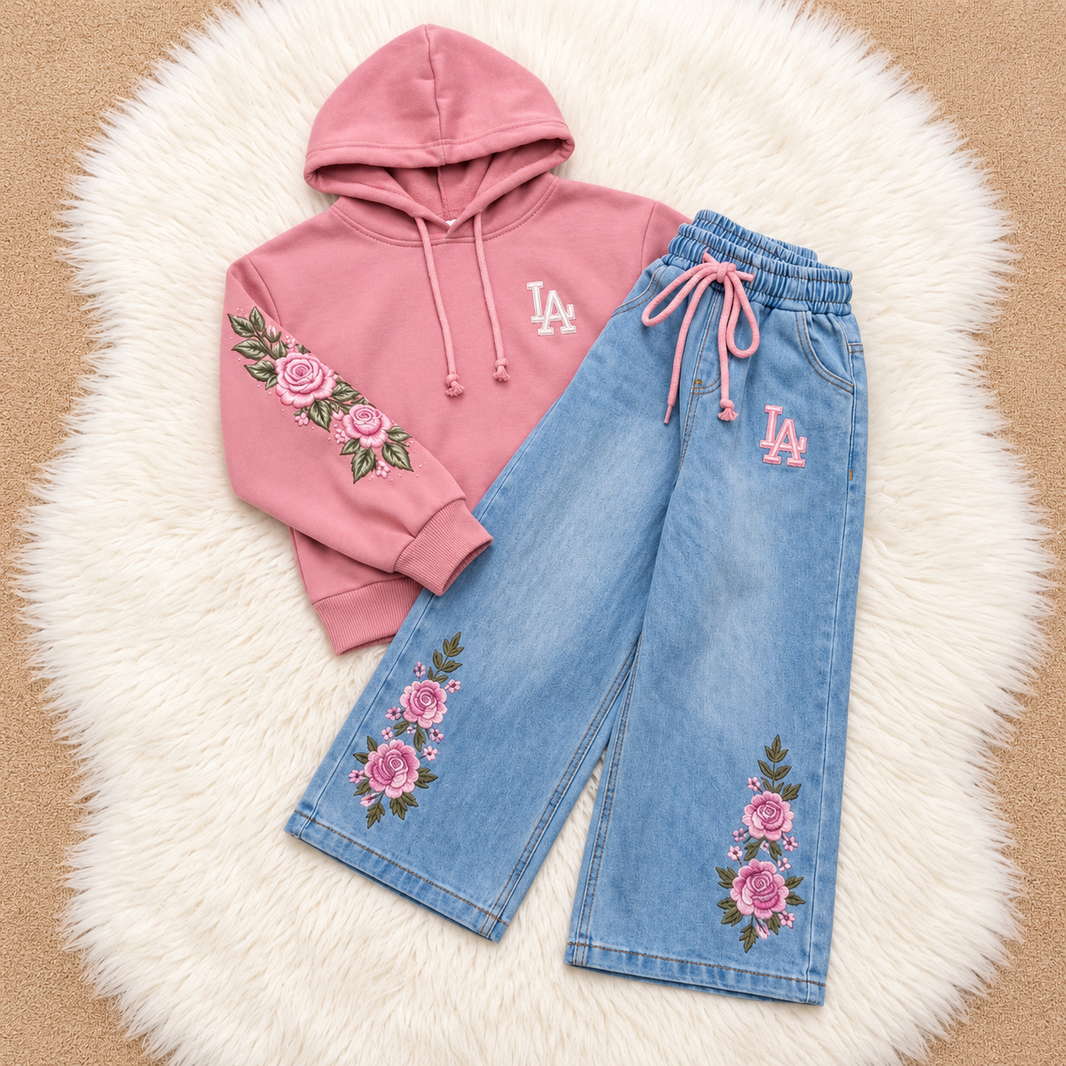 Ensemble LA Roses Brodées — coloris Rose