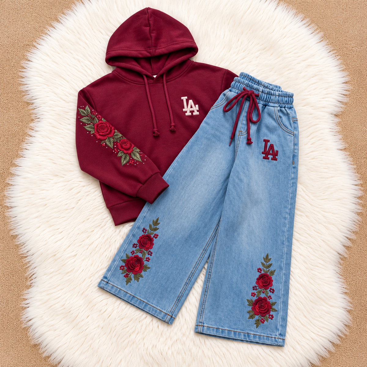 Ensemble LA Roses Brodées — coloris Bordeaux