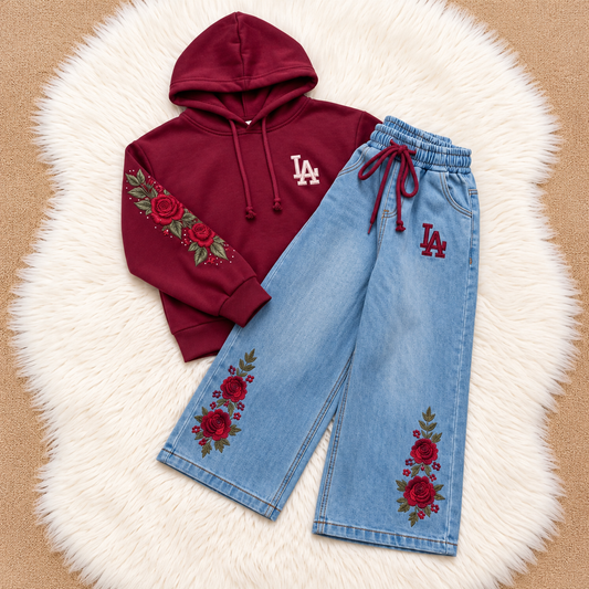 Ensemble LA Roses Brodées — coloris Bordeaux