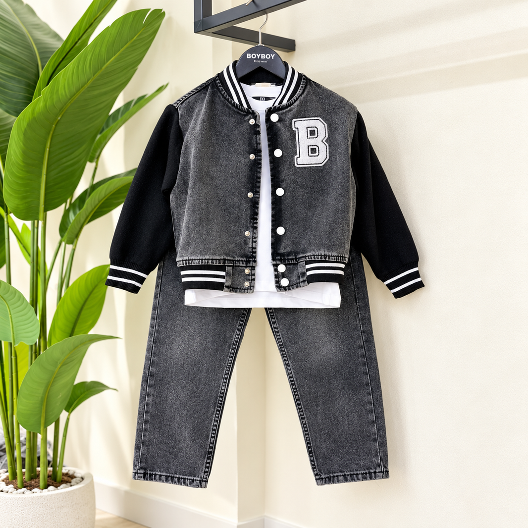 Ensemble 2 Pièces Varsity Acid Wash Garçon — veste varsity et jean délavé